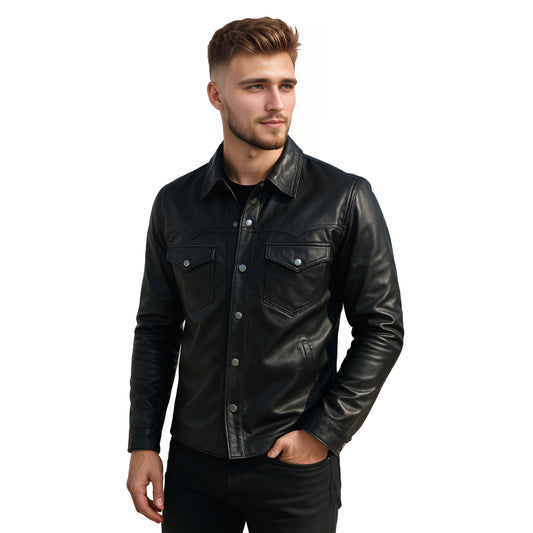 Night Pelt Black Distressed Lambskin Mens Cafe Racer Leather Jacket