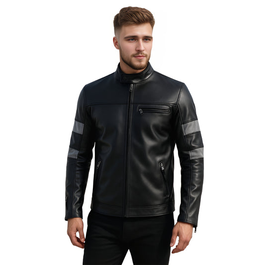 Blaze Edge Black Retro Lambskin Mens Moto Zip Leather Jacket