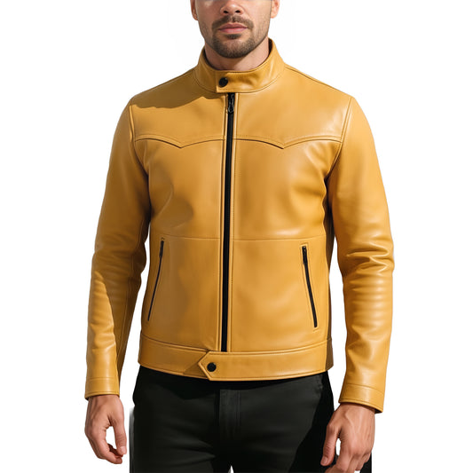 Grain Luxe Authentic Lambskin Biker Fit Yellow Leather Jacket for Men