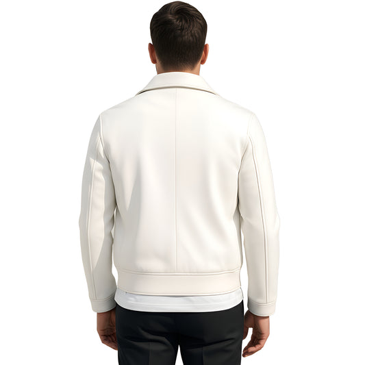 Chrome Edge White Lambskin Cropped Bomber Jacket for Men
