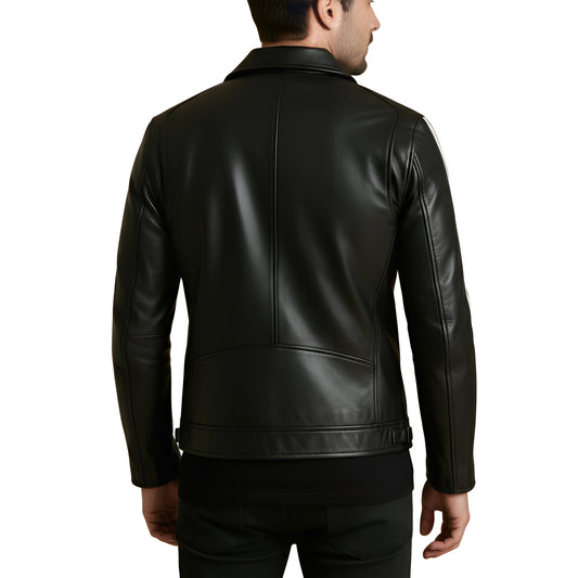 Black Trail Bold Line Lambskin Black Fashion Leather Jacket for Men