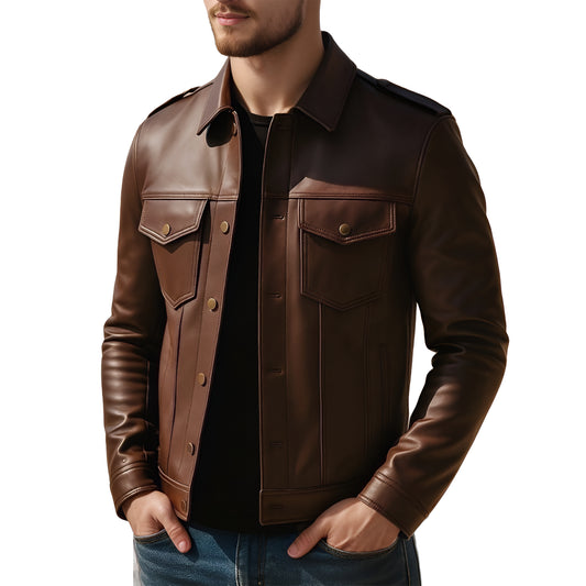 Ghost Edge Statement Chocolate Brown Lambskin Zip Leather Jacket for Men