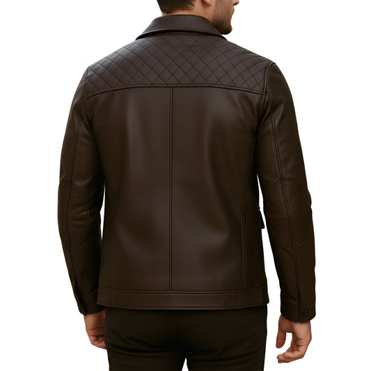 Iron Edge Luxe Mode Chocolate Brown Mens Lambskin Leather Jacket