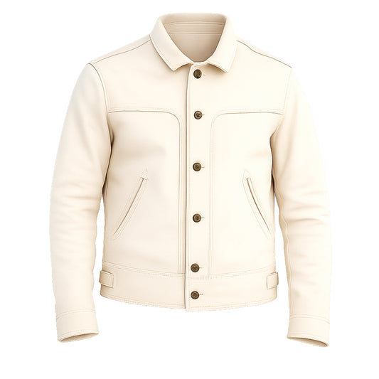 Chrome Rider Men’s Genuine Beige Lambskin Zipper Leather Jacket