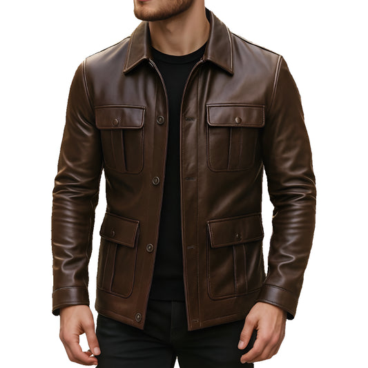 Chrome Trail Chocolate Brown Mens Lambskin Leather Bomber Jacket