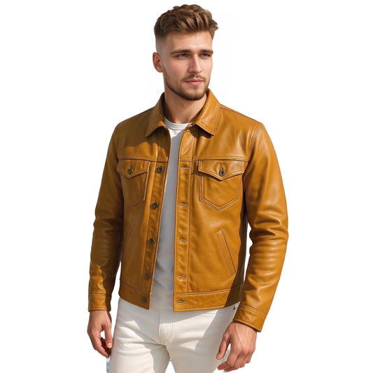 Iron Vane Minimalist Tan Lambskin Mens Zipper Leather Jacket