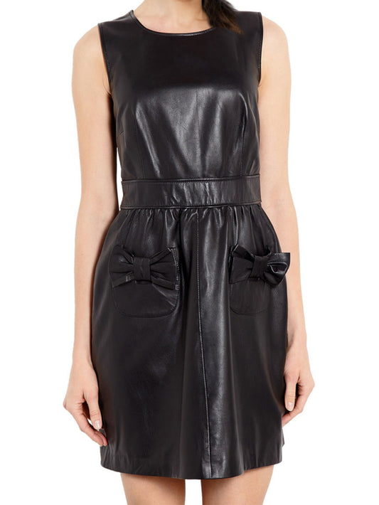 Charm Bow Pocket Leather Dress