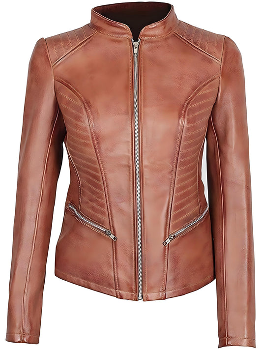 Chic Cafe Racer Leather Jacket
