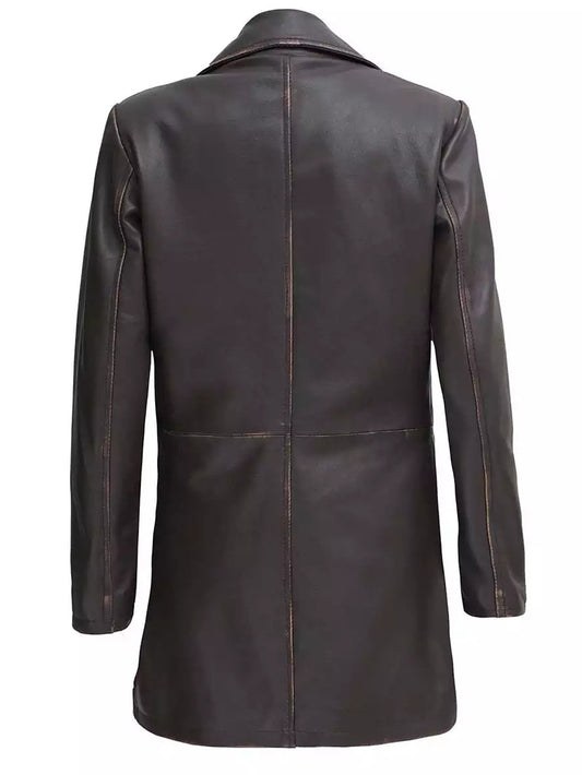 Distressed Classic Brown Leather Car Coat