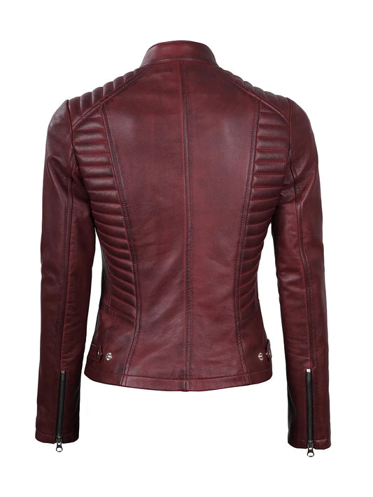 Padded Elegance Leather Cafe Racer Jacket
