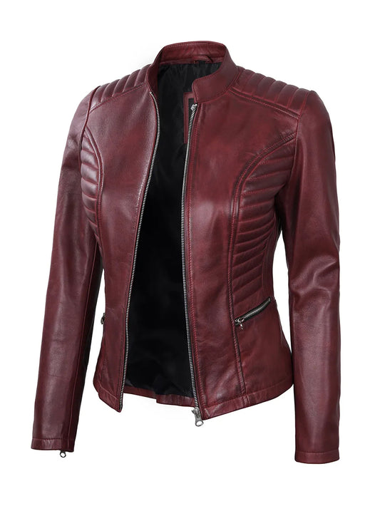 Padded Elegance Leather Cafe Racer Jacket