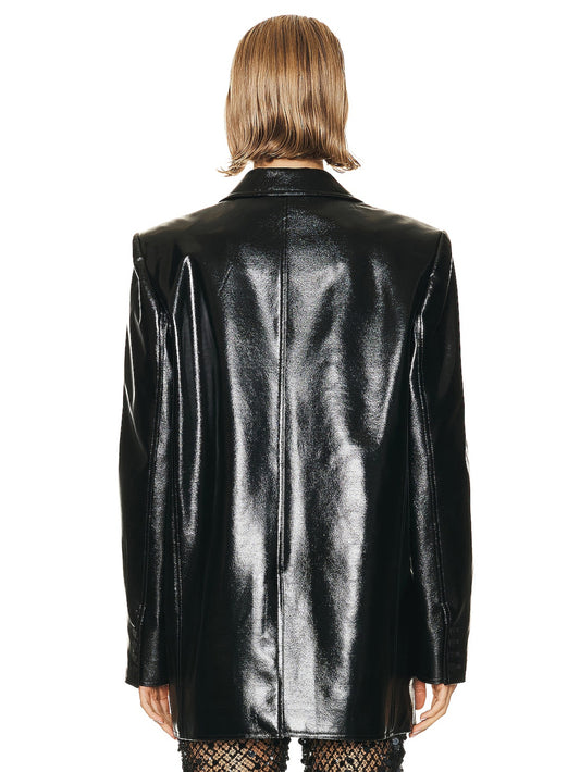 Shimmer Luxe Patent Leather Double-Breasted Boxy Blazer