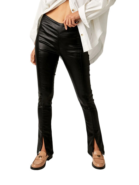 Urban Luxe Contour Slit-Hem Comfort Stretch Leather Jeans