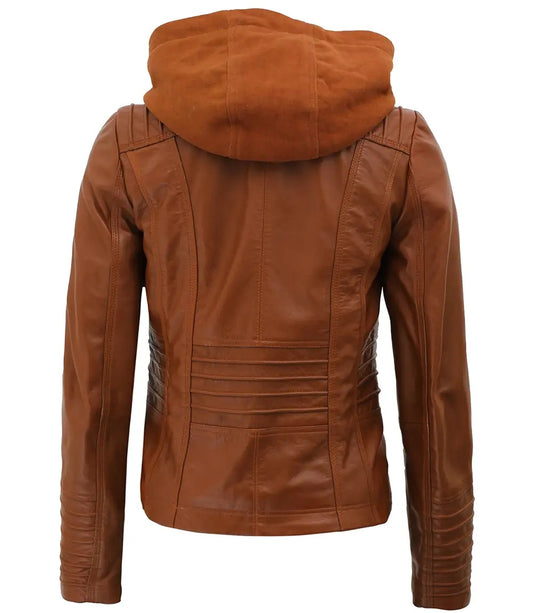 Urban Hides Cognac Eclipse Slim Fit Hooded Leather Jacket