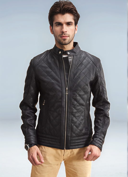 UrbanHides Quilted Black Leather Jacket's Fully Customized