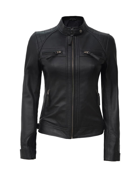 Velocity Quilted Leather Cafe Racer Jacket