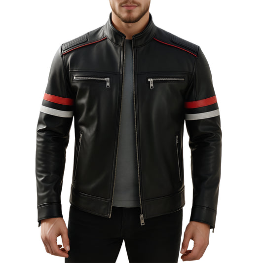 Ember Forge Deep Black Lambskin Roadster Leather Jacket for Men