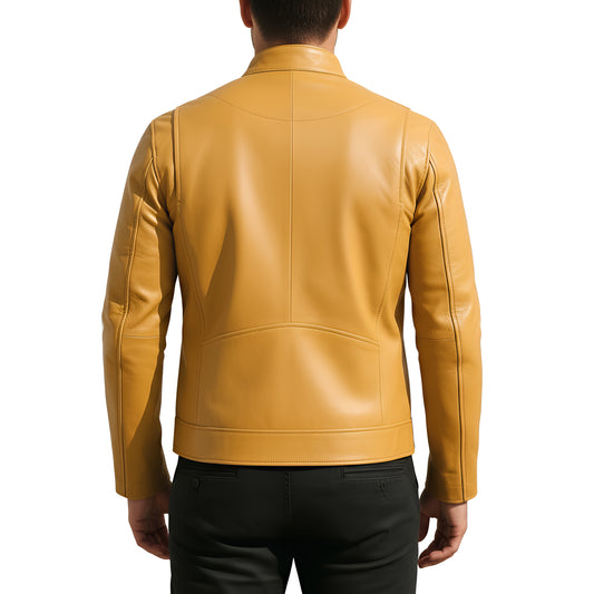 Grain Luxe Authentic Lambskin Biker Fit Yellow Leather Jacket for Men