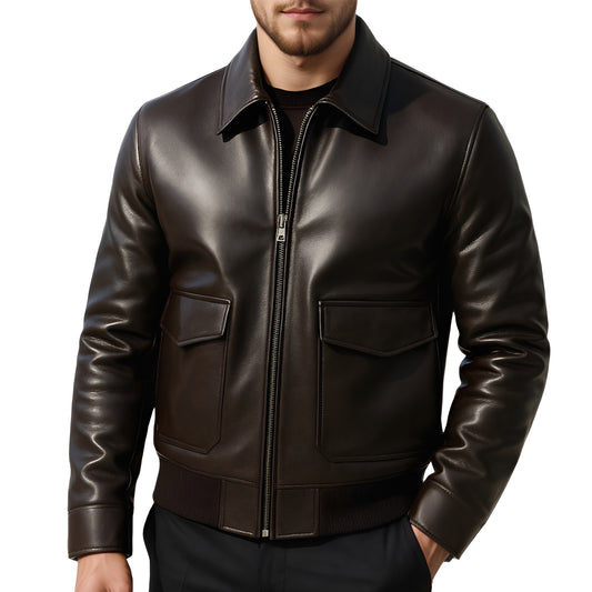 Asphalt Forge Urban Edge Chocolate Brown Lambskin Leather Jacket for Men