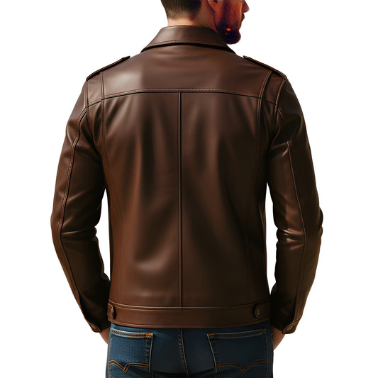 Ghost Edge Statement Chocolate Brown Lambskin Zip Leather Jacket for Men
