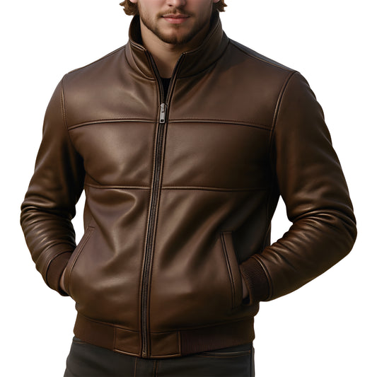 Forge Haven Metropolis Chocolate Brown Mens Lambskin Leather Racer