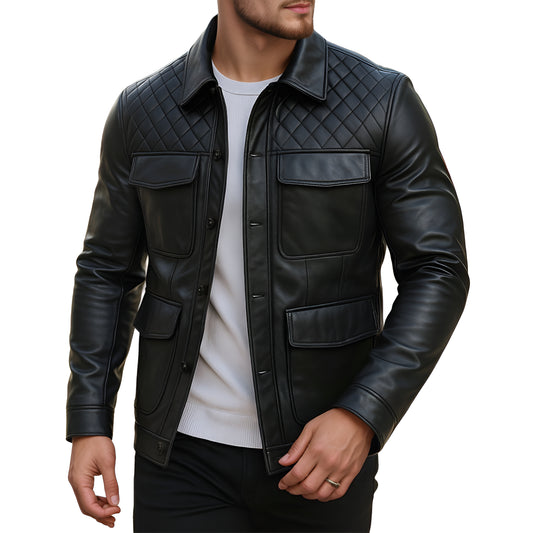 Chrome Wolf Bold Streetwear Black Mens Lambskin Leather Jacket