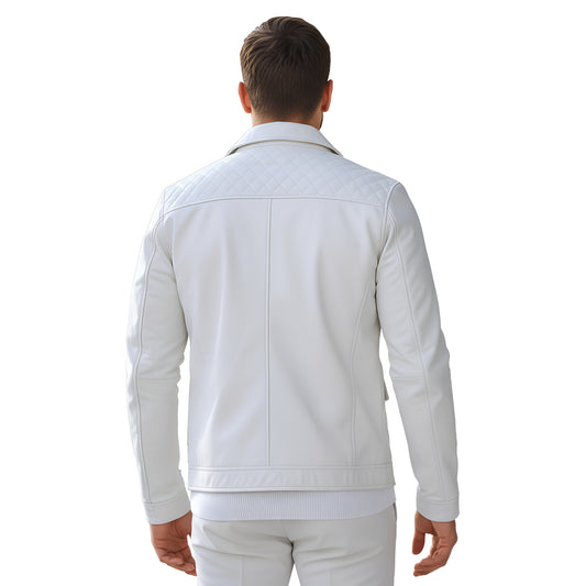 Blaze Forge Contemporary White Mens Lambskin Leather Bomber Jacket