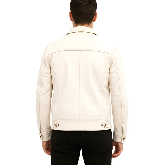 Chrome Rider Men’s Genuine Beige Lambskin Zipper Leather Jacket