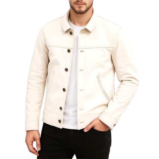 Chrome Rider Men’s Genuine Beige Lambskin Zipper Leather Jacket