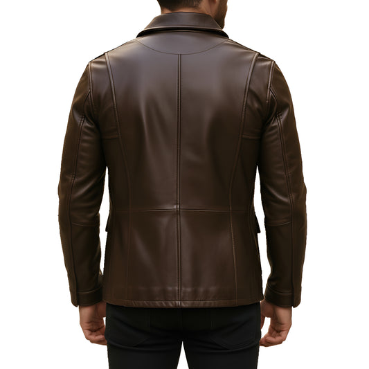 Chrome Trail Chocolate Brown Mens Lambskin Leather Bomber Jacket