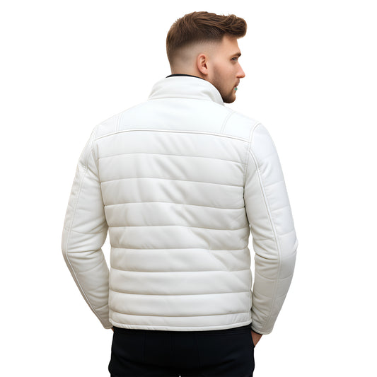 Asphalt Wolf White Mens Lambskin Leather Zipper Jacket