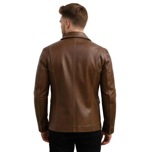 Asphalt Edge Brown Lambskin Mens Quilted Rider Leather Jacket
