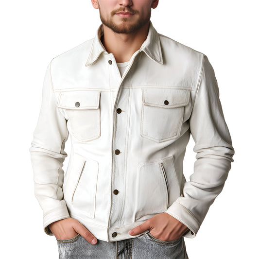 Ghost Rider Deep White Mens Leather Jacket