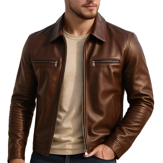 Asphalt Trail Shadow Brown Mens Leather Biker Jacket