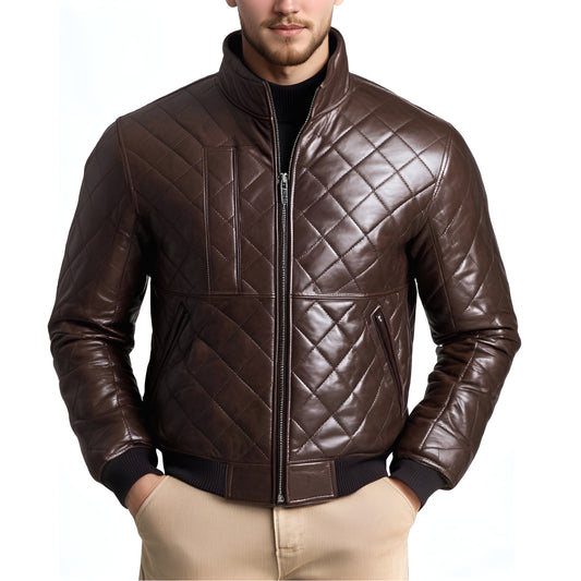 Iron Wolf Chocolate Brown Mens Leather Bomber Jacket