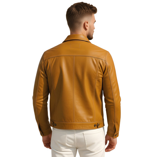 Iron Vane Minimalist Tan Lambskin Mens Zipper Leather Jacket