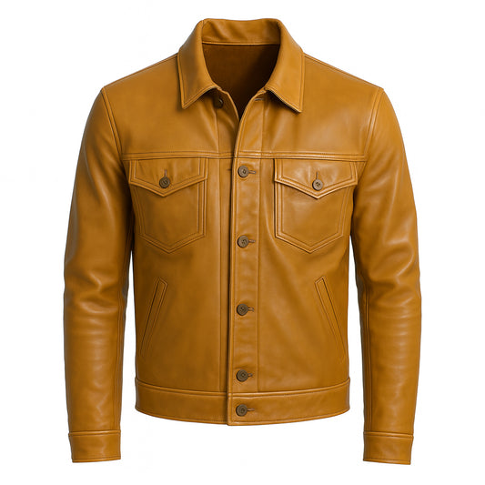 Iron Vane Minimalist Tan Lambskin Mens Zipper Leather Jacket